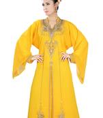 Yellow embroidered georgette islamic-kaftans