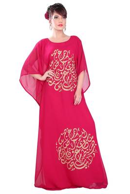 Pink embroidered georgette islamic-kaftans 8