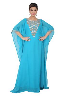 Blue embroidered georgette islamic-kaftans 3