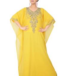 Yellow embroidered georgette islamic-kaftans