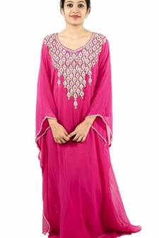 Pink embroidered georgette islamic-kaftans