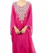 Pink embroidered georgette islamic-kaftans