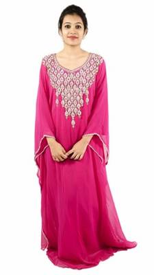 Pink embroidered georgette islamic-kaftans 3