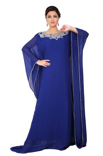 Blue embroidered georgette islamic-kaftans