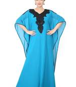 Turquoise embroidered georgette islamic-kaftans