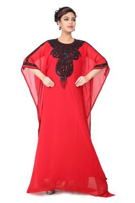 Red embroidered georgette islamic-kaftans 14