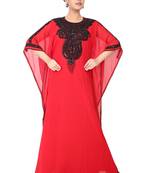 Red embroidered georgette islamic-kaftans