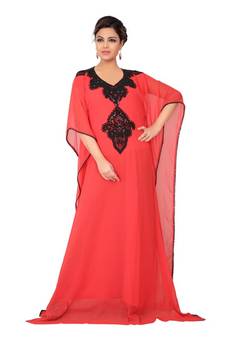 Red embroidered georgette islamic-kaftans