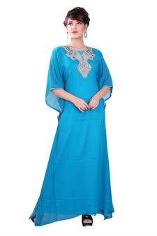 Blue embroidered georgette islamic-kaftans
