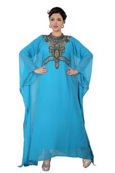 Blue embroidered georgette islamic-kaftans