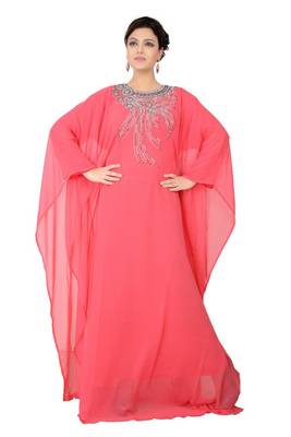 Peach embroidered georgette islamic-kaftans 9