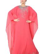 Peach embroidered georgette islamic-kaftans