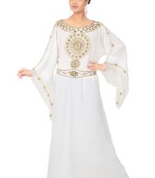 White embroidered georgette islamic-kaftans