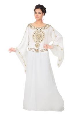 White embroidered georgette islamic-kaftans 11