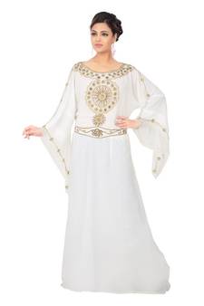 White embroidered georgette islamic-kaftans