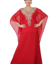 Red embroidered georgette islamic-kaftans