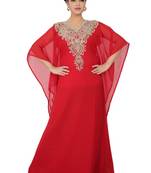 Red embroidered georgette islamic-kaftans