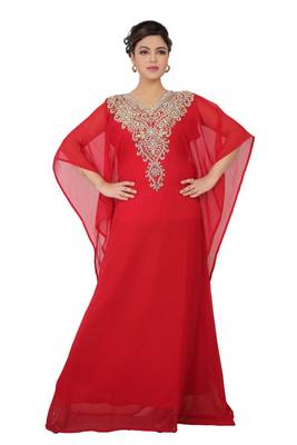 Red embroidered georgette islamic-kaftans 3