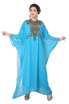 Blue embroidered georgette islamic-kaftans