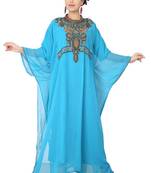 Blue embroidered georgette islamic-kaftans