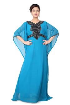 Blue embroidered georgette islamic-kaftans