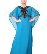 Blue embroidered georgette islamic-kaftans