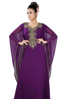Purple embroidered georgette islamic-kaftans 3