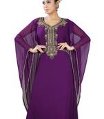 Purple embroidered georgette islamic-kaftans