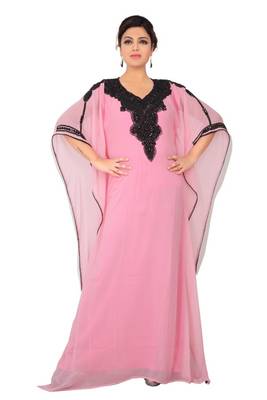 Baby-pink embroidered georgette islamic-kaftans 12
