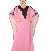Baby-pink embroidered georgette islamic-kaftans