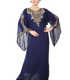 Navy-blue embroidered georgette islamic-kaftans