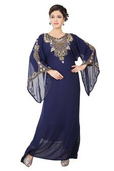 Navy-blue embroidered georgette islamic-kaftans