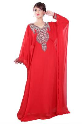 Red embroidered georgette islamic-kaftans 1