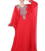 Red embroidered georgette islamic-kaftans