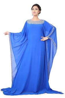 Blue embroidered georgette islamic-kaftans