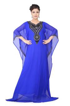 Blue embroidered georgette islamic-kaftans
