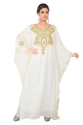 White embroidered georgette islamic-kaftans 4