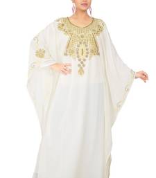 White embroidered georgette islamic-kaftans