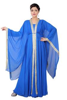 Blue embroidered georgette islamic-kaftans