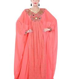 Peach embroidered georgette islamic-kaftans