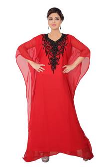 Red embroidered georgette islamic-kaftans