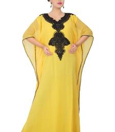 Yellow embroidered georgette islamic-kaftans