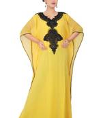 Yellow embroidered georgette islamic-kaftans