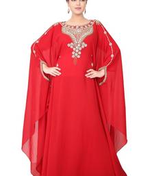 Red embroidered georgette islamic-kaftans