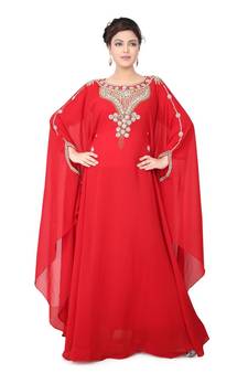 Red embroidered georgette islamic-kaftans