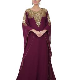 Magenta embroidered georgette islamic-kaftans