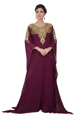 Magenta embroidered georgette islamic-kaftans 7