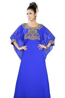 Magenta embroidered georgette islamic-kaftans