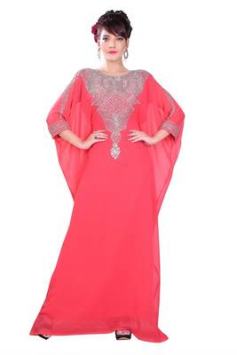 Pink embroidered georgette islamic-kaftans 3