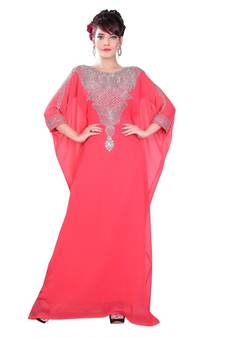 Pink embroidered georgette islamic-kaftans